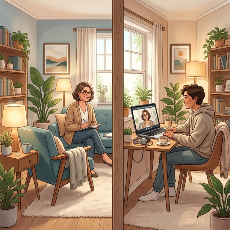 Skuteczność terapii online w porównaniu do spotkań w gabinecie - ilustracja